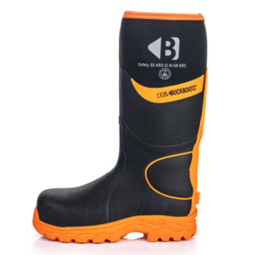 Buckbootz BBZ8000BKOR Buckbootz Safety Wellington, Black / Hi-Vis Orange