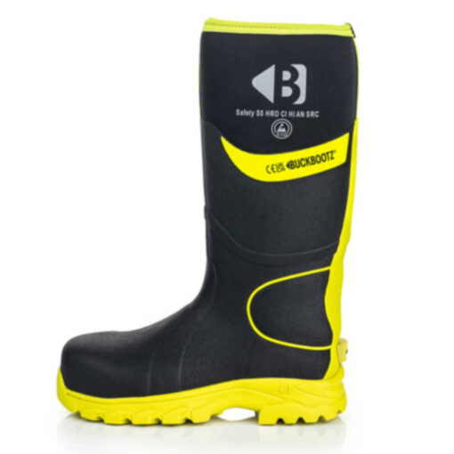 Buckbootz BBZ8000BKYL Buckbootz Safety Wellington, Black / Hi-Vis Yellow