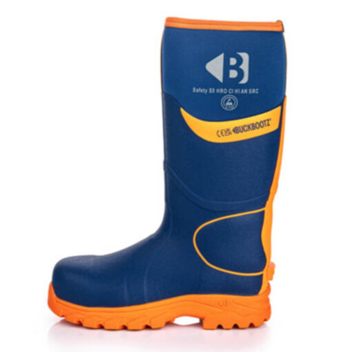 Buckbootz BBZ8000BLOR Buckbootz Safety Wellington, Blue / Hi-Vis Orange
