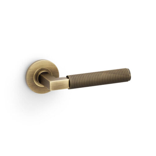 Alexander & Wilks AW200AB, Knurled Hurricane Lever Handle in Antique Brass.