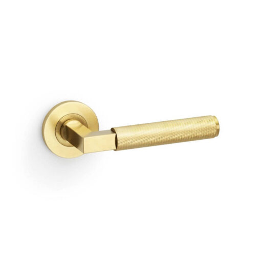 Alexander & Wilks AW200SBPVD, Knurled Hurricane Lever Handle in Satin Brass PVD.
