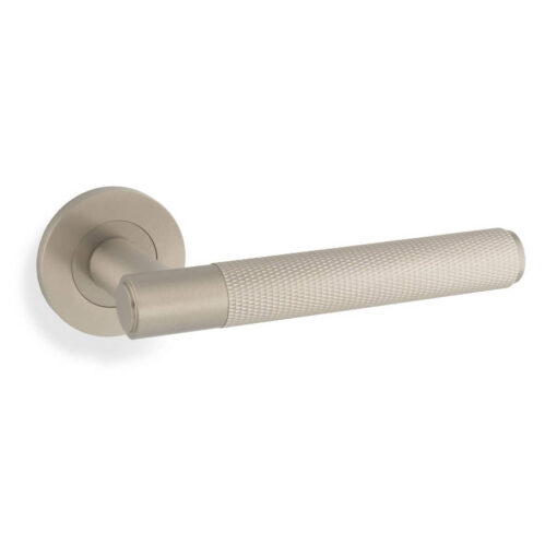 Alexander & Wilks AW220SN, Knurled Spitfire Lever Handle in Satin Nickel.