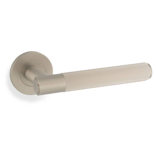 Alexander & Wilks AW222SN, Reeded Spitfire Lever Handle in Satin Nickel.