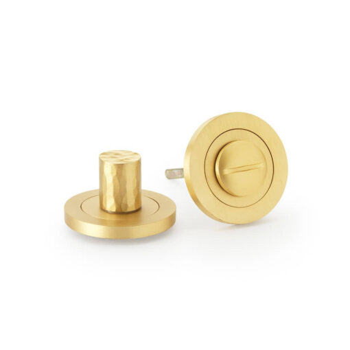 Alexander & Wilks AW793SB, Hammered Bathroom Turn & Release in Satin Brass.