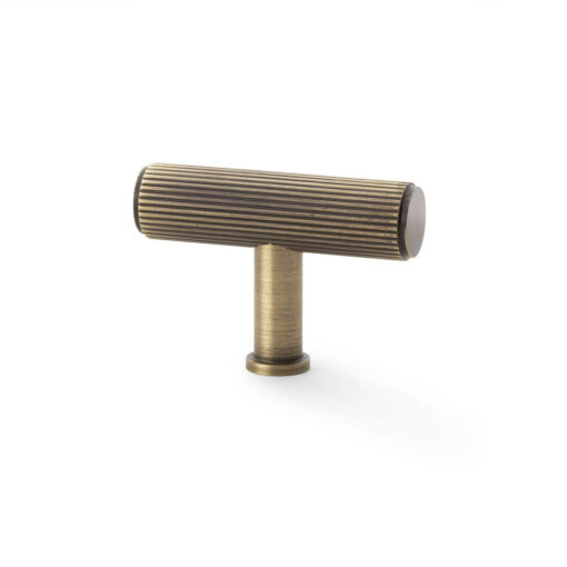 Alexander & Wilks Crispin AW801R-55-AB Reeded T-bar Cupboard Knob - Antique Brass