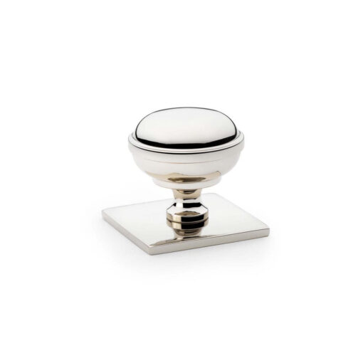 Alexander & Wilks AW826-34-PNPVD 34mm Quantock Cupboard Knob on Square Backplate- Polished Nickel PVD