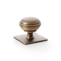 Alexander & Wilks AW826-38-AB 38mm Quantock Cupboard Knob on Square Backplate -Antique Brass